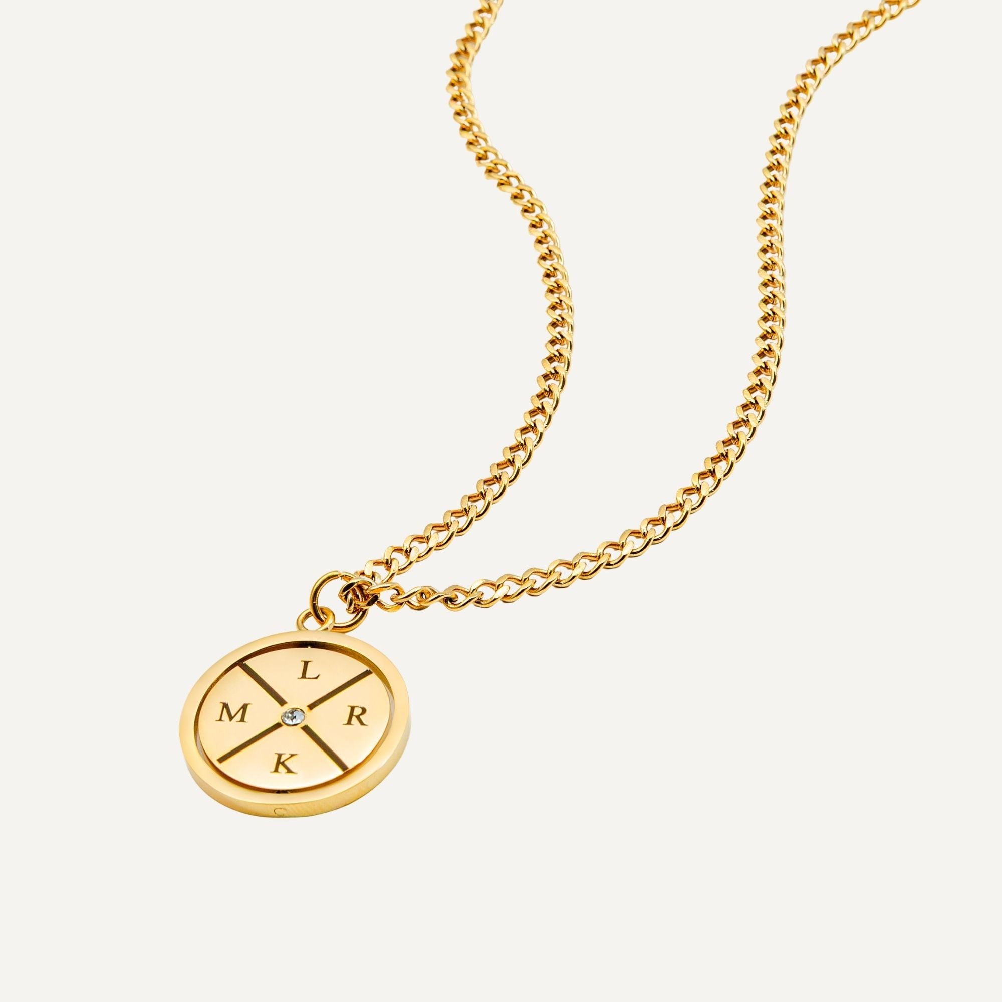 Kundenspezifisch graviertes Kompass-Halsband mit Zirkon