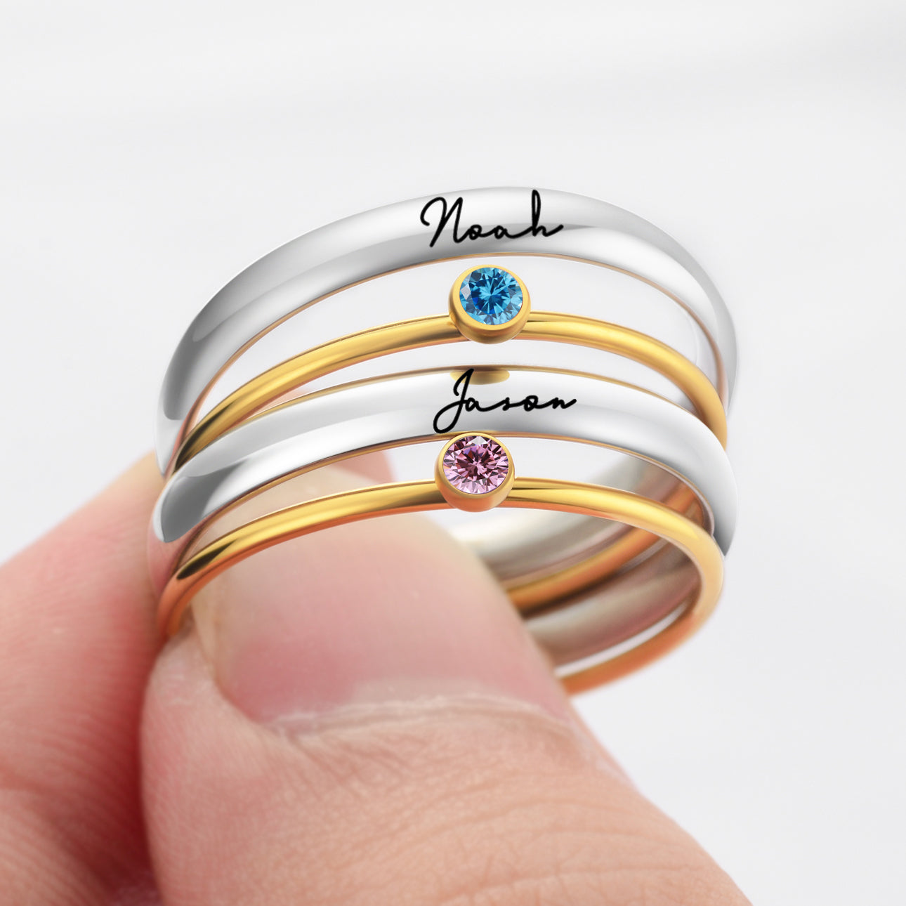 Personalisierter Geburtsstein-gravierter Ring