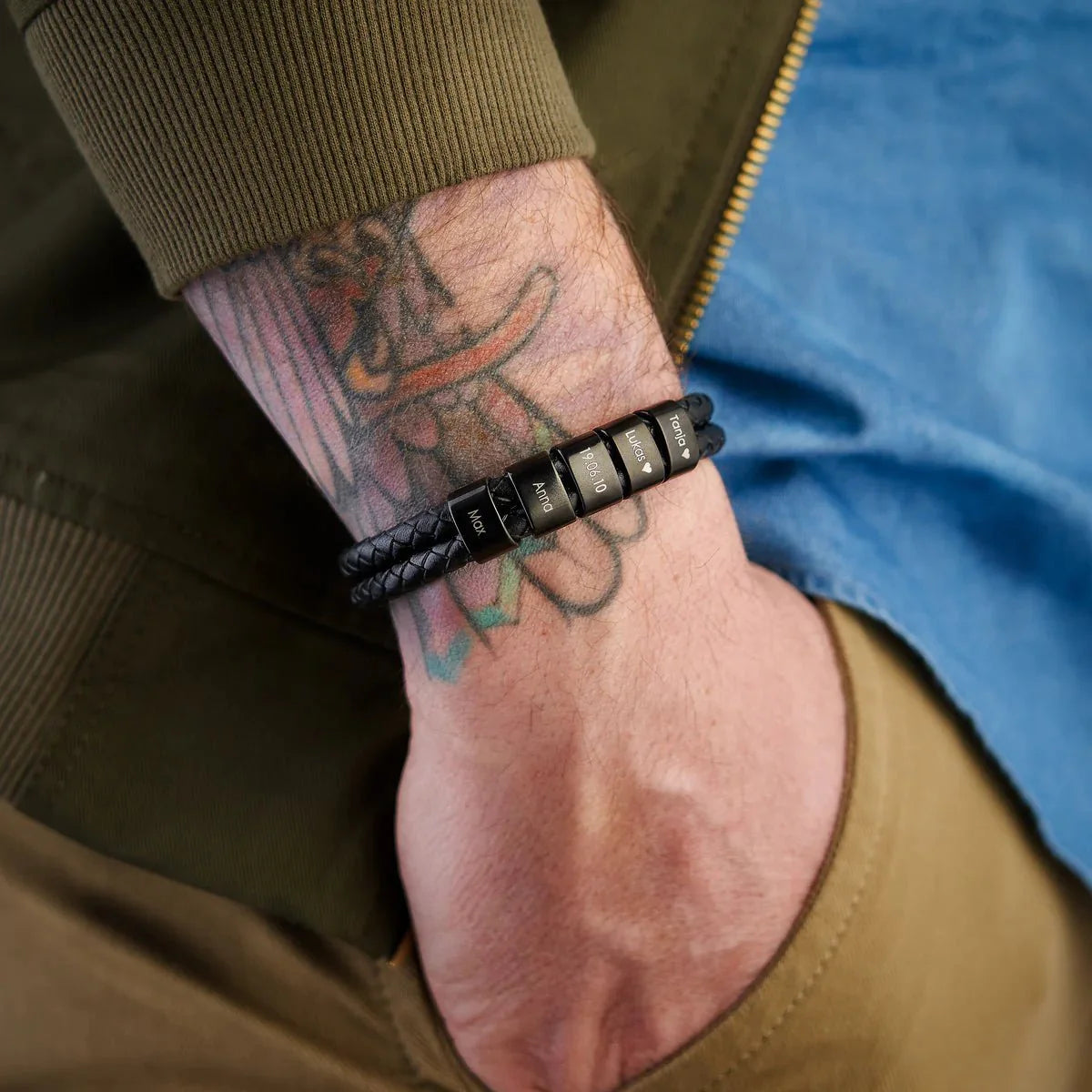 Aan Mijn Papa - Gegraveerde Zwarte Kralen Leren Armband - CustomLove.nl