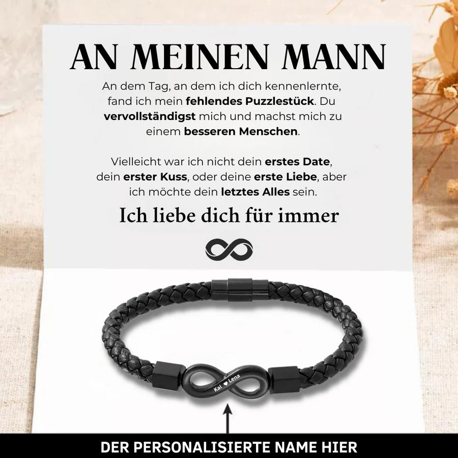 An Meinen Mann - Personalisiertes Leder-Infinity-Armband