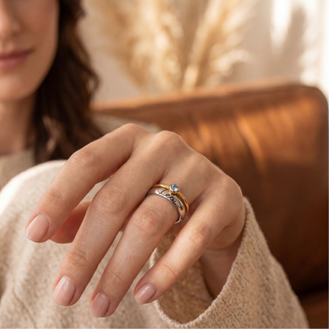 Personalisierter Geburtsstein-gravierter Ring