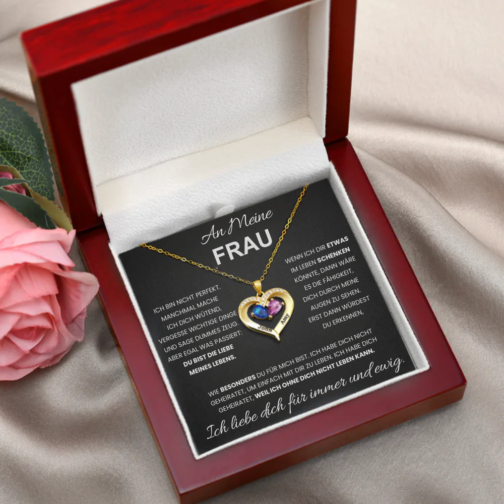 An Meine Frau – Geburtsstein Herz Halskette