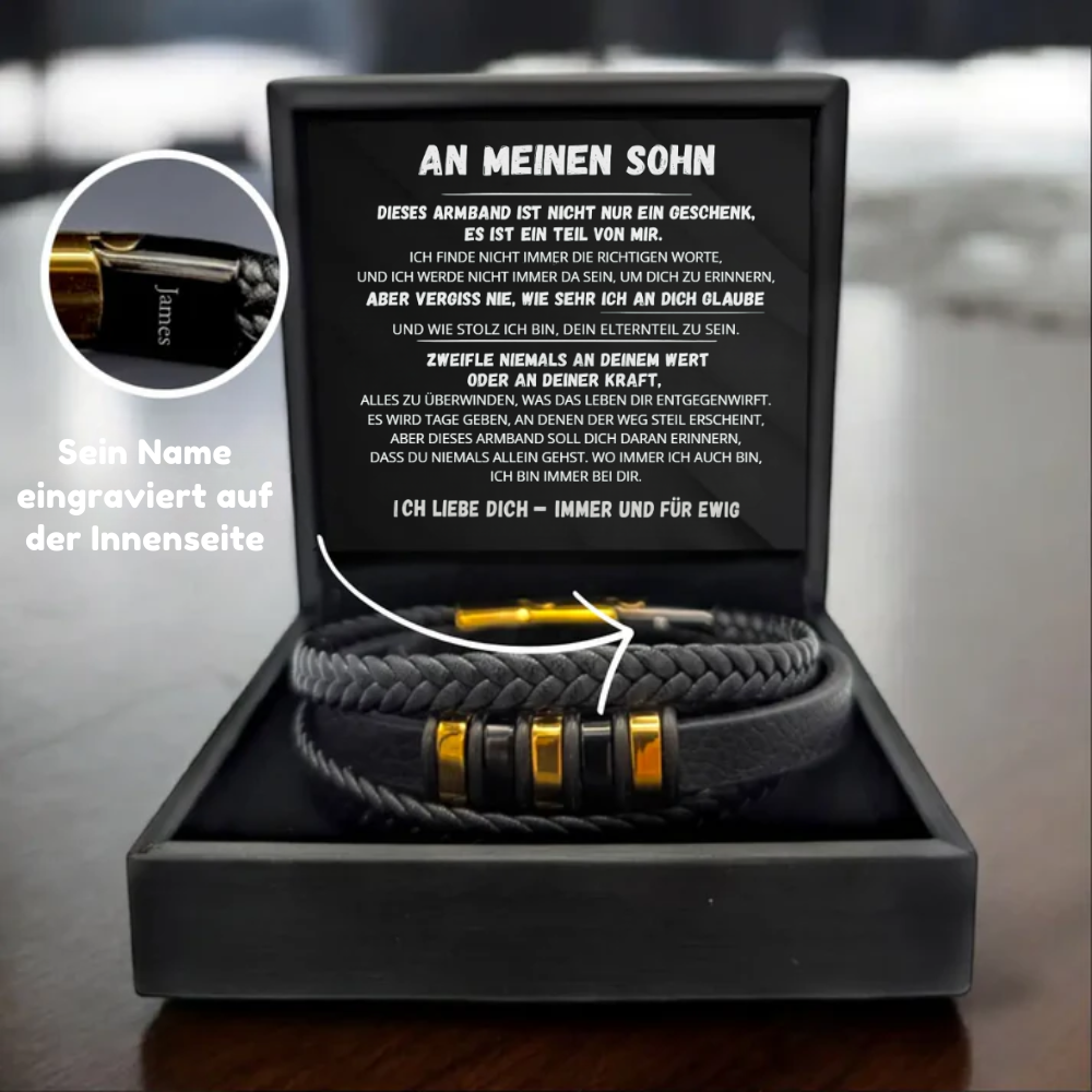 An Meinen Sohn – Du Gehst Niemals Allein – Personalisiertes Geflochtenes Lederarmband