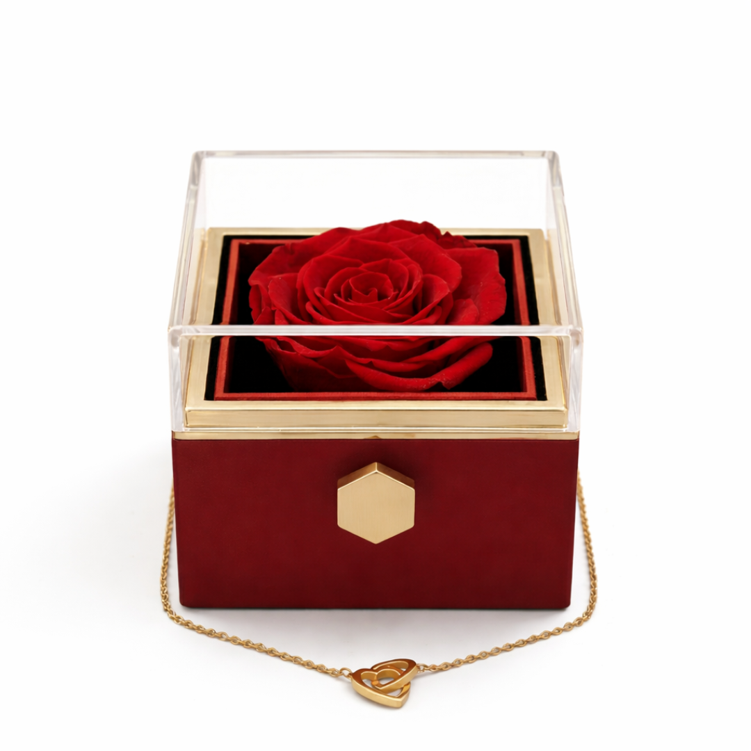 Ewige Rose Box - Mit Personalisierter Halskette Und Echter Rose
