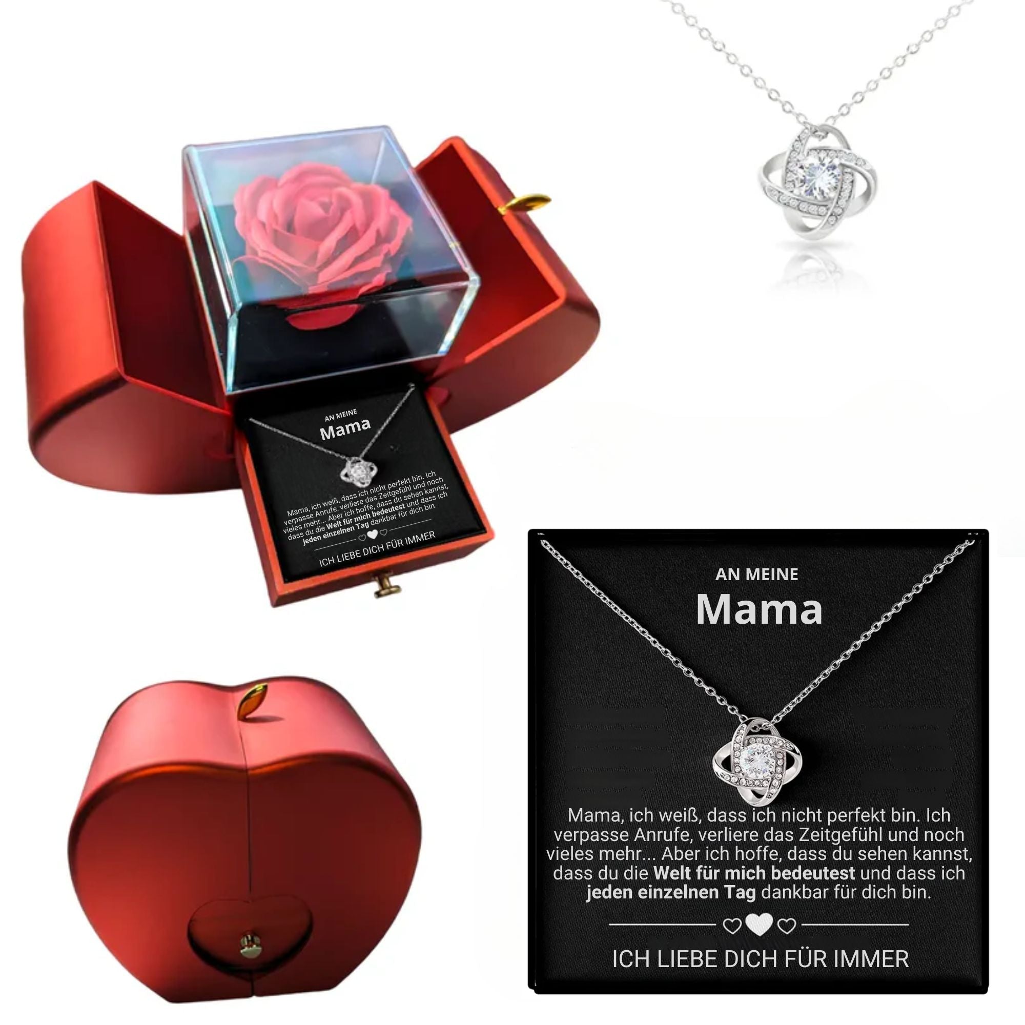 An Meine Mama – Ewige Rosenbox – Mit Love Knot Halskette & Echter Rose