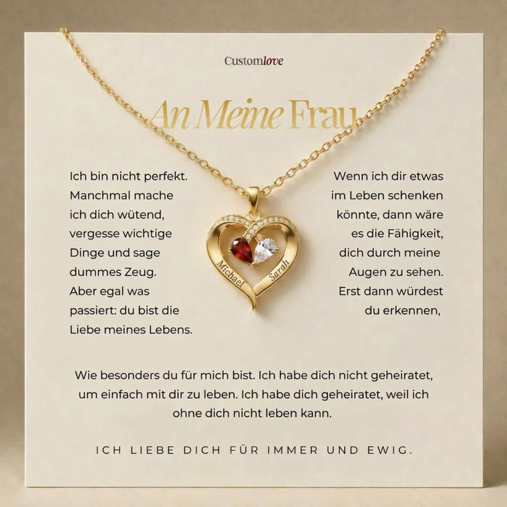 An Meine Frau - Gravierte Herzkette Mit Geburtsstein