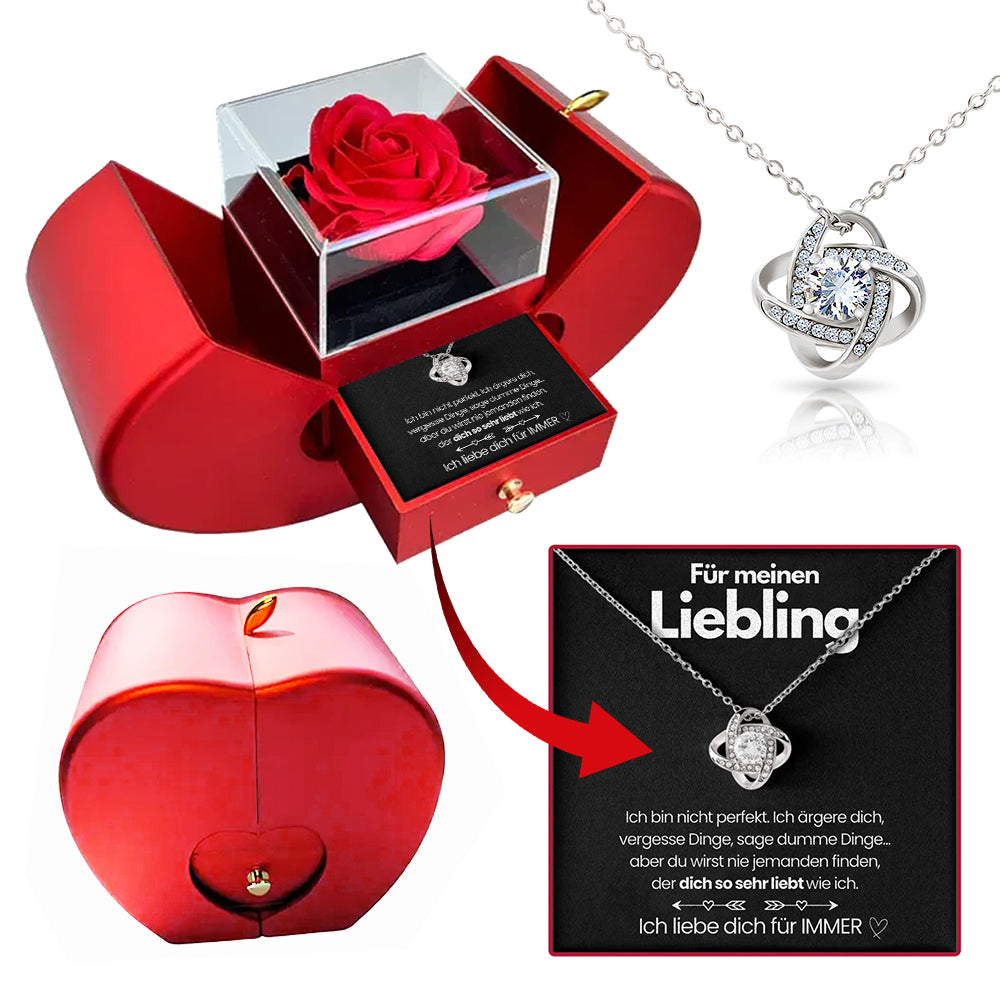 Ewige Rosenbox – Mit Love Knot Halskette & Echter Rose