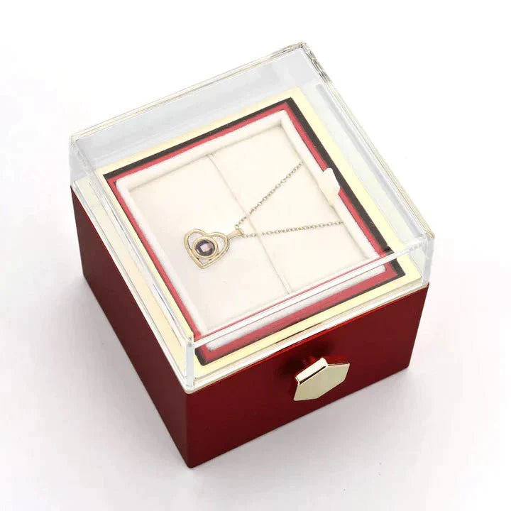 Ewige Rosenbox - Mit Herz-Fotoprojektionskette und echter Rose