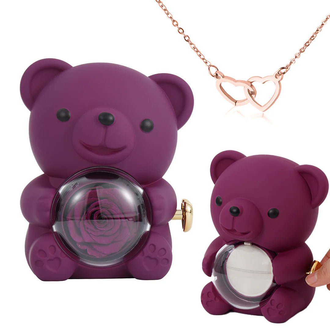 Ewige Rose Bär Geschenkbox Mit Gravierter Herz Halskette