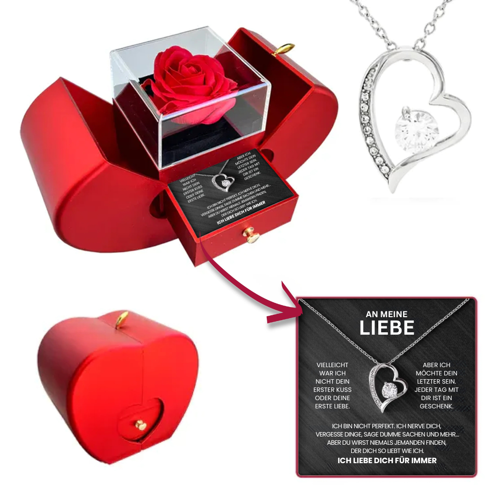 An Meine Liebe – Ewige Rosenbox – Mit Herz-Halskette & Echter Rose