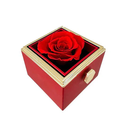 Ewige Rosenbox – Mit Herzkette mit Fotoprojektion & echter Rose