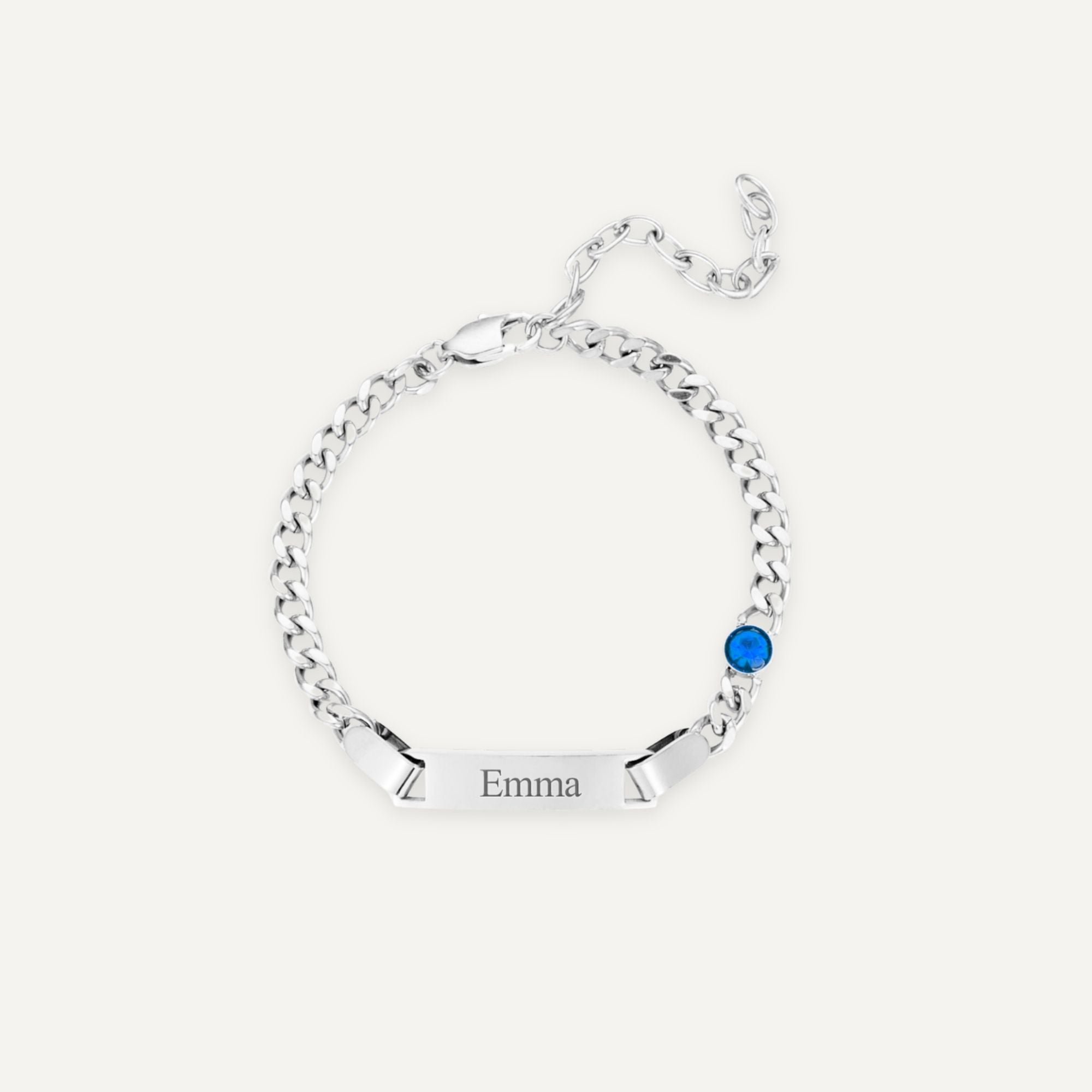 Kundenspezifisch graviertes Armband mit dem Geburtsstein des Kindes