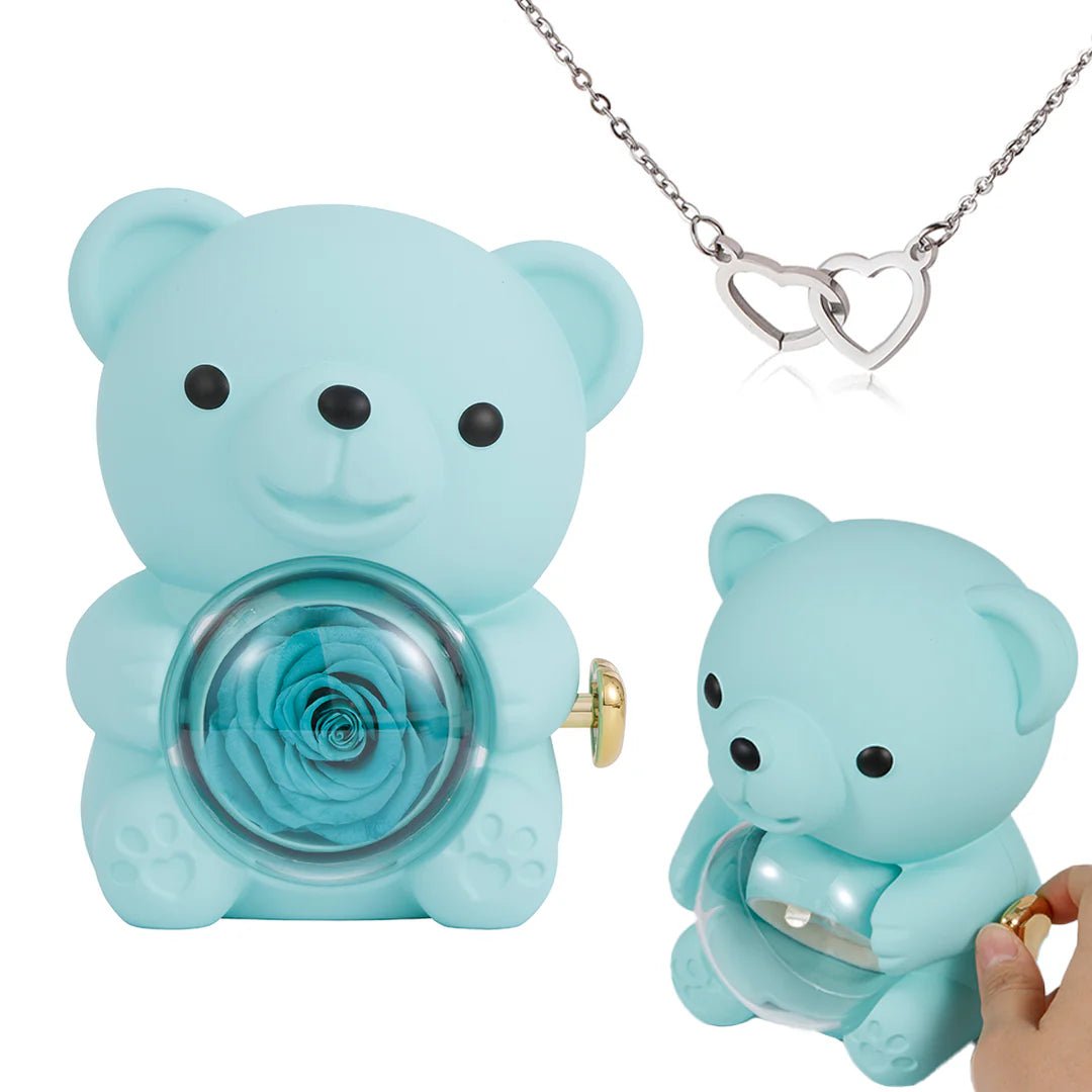 Ewige Rose Bär Geschenkbox Mit Gravierter Herz Halskette