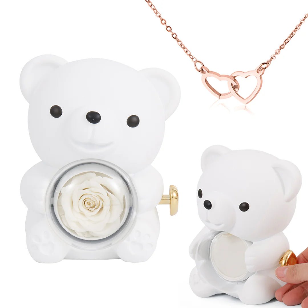 Ewige Rose Bär Geschenkbox Mit Gravierter Herz Halskette