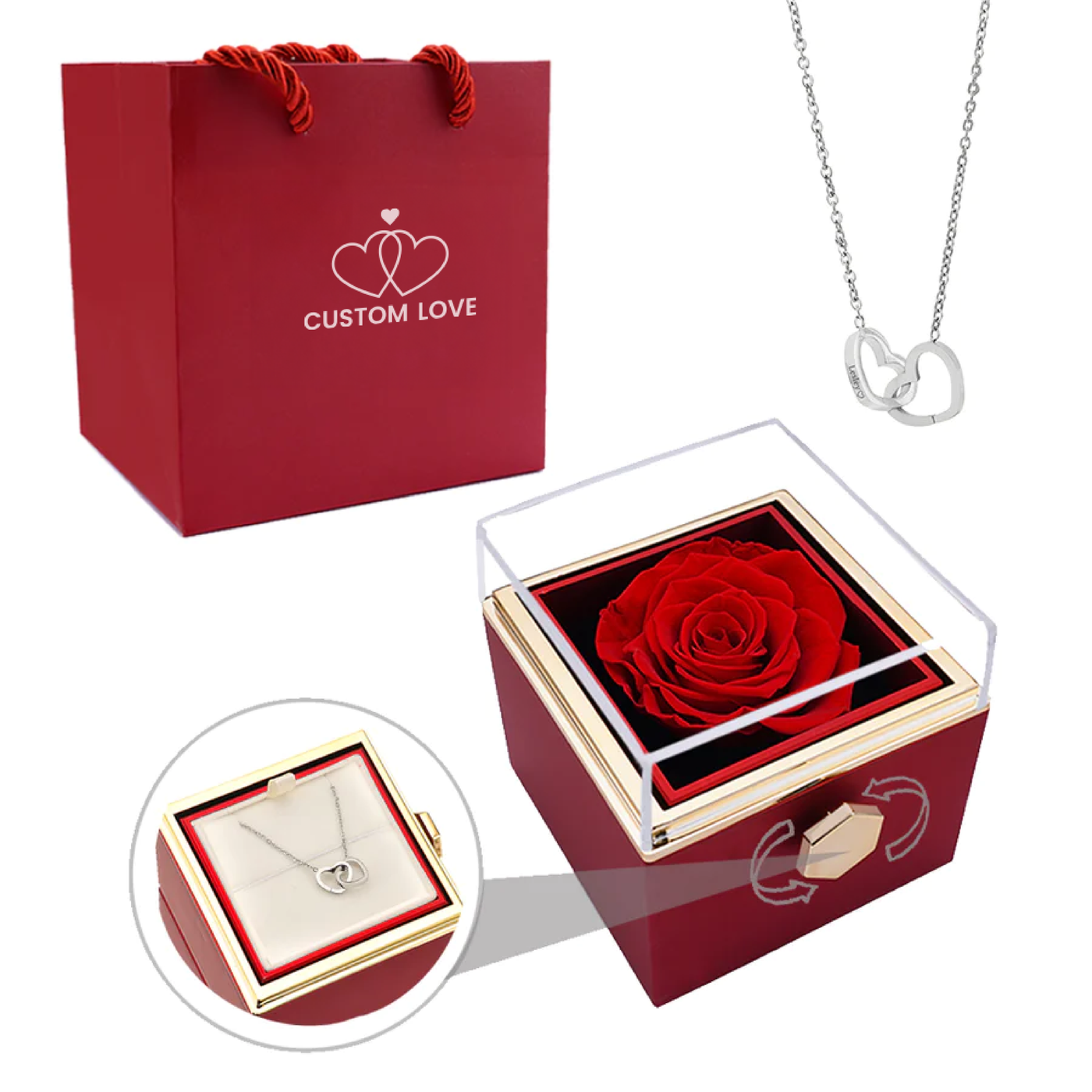 Ewige Rose Box - Mit Personalisierter Halskette Und Echter Rose