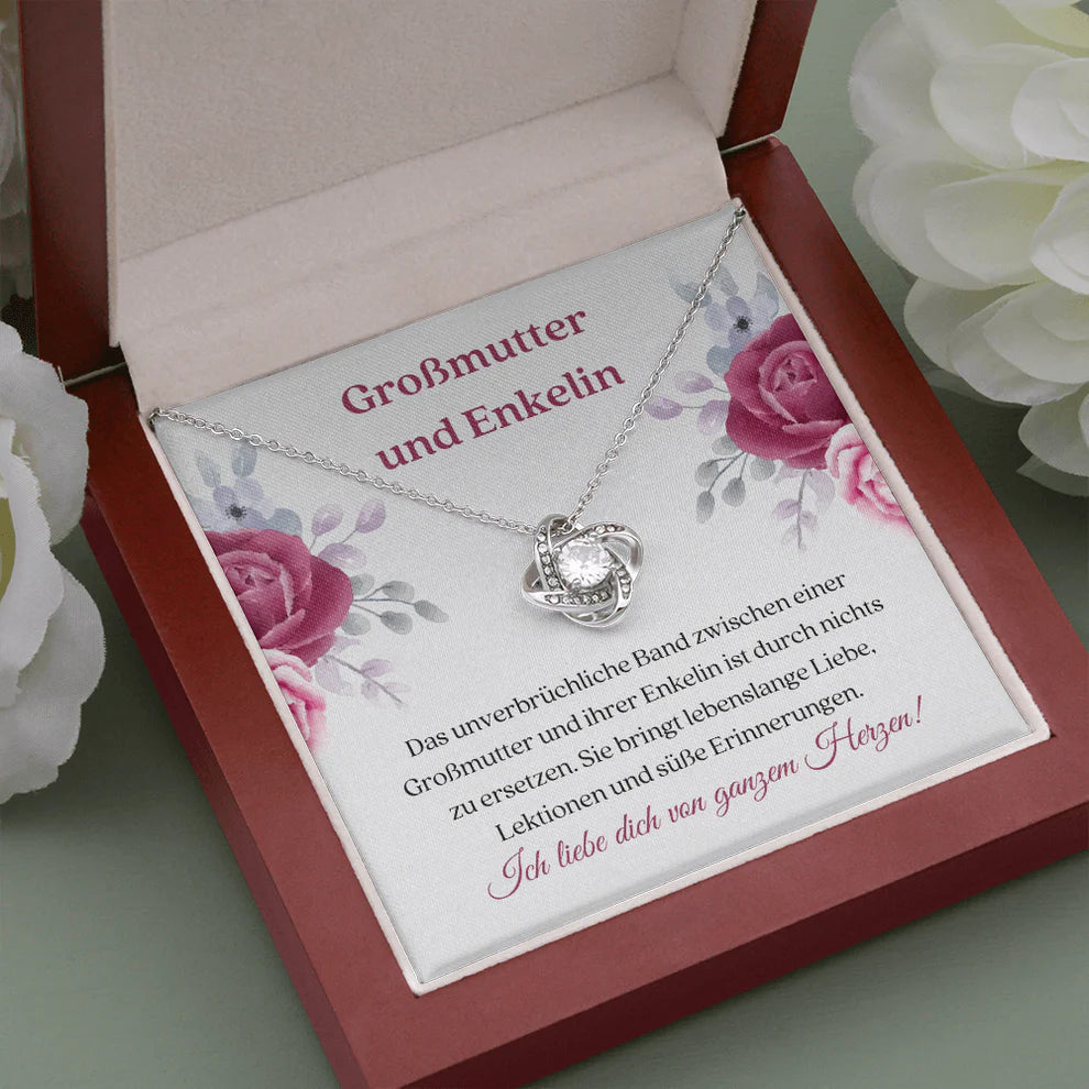 Großmutter und Enkelin - Love Knot Halskette mit Nachrichtenkarte