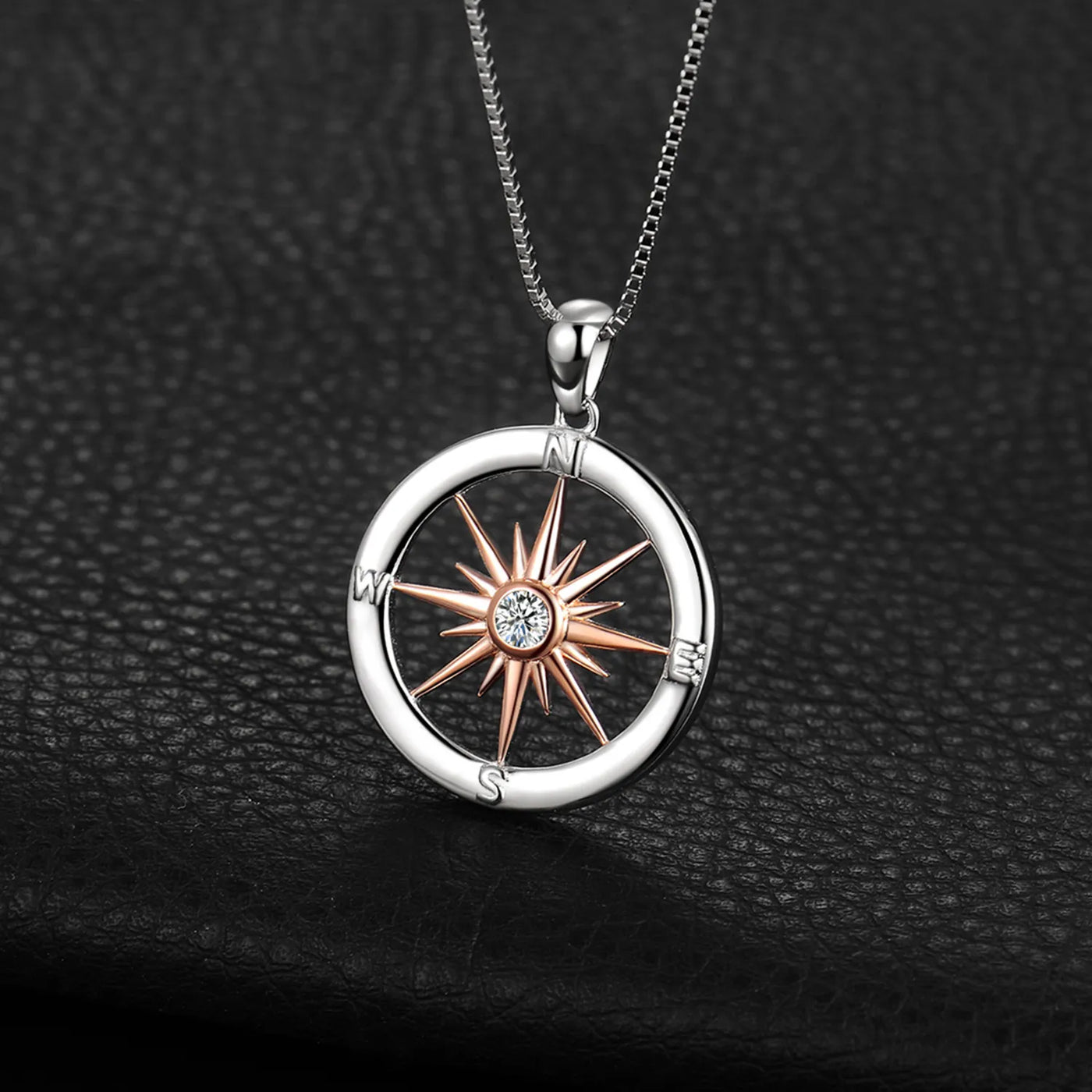 Cubic Zirconia Brillant Sun Kompass Anhänger Halskette