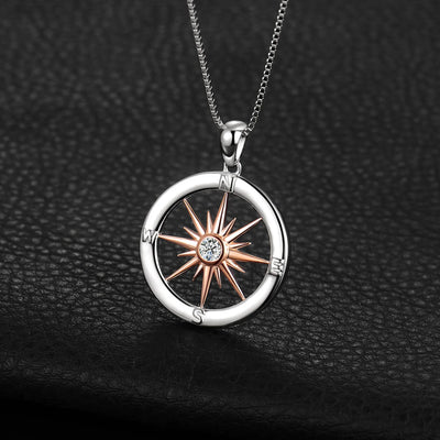 Cubic Zirconia Brillant Sun Kompass Anhänger Halskette