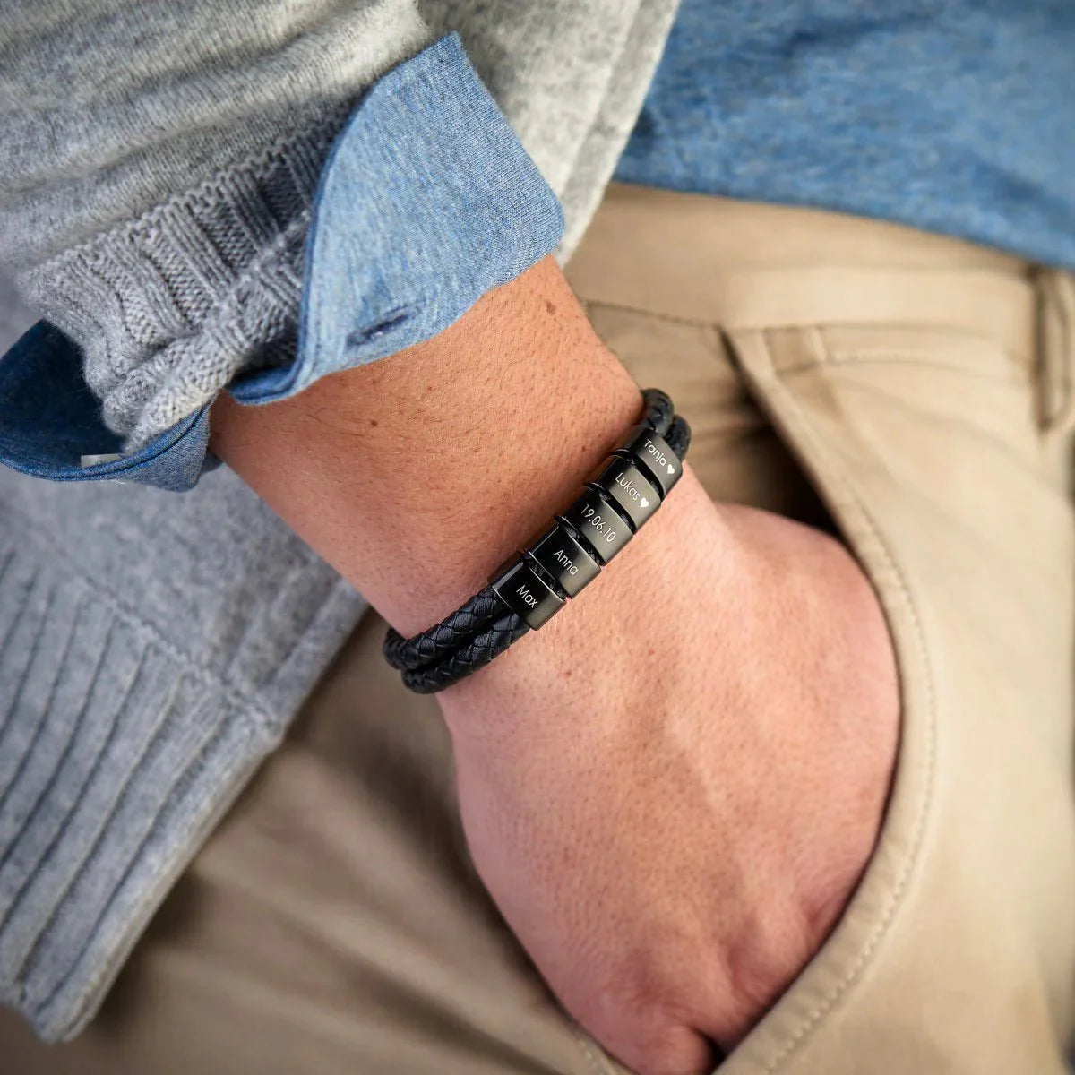 An Meinen Vater – Graviertes Schwarzes Perlen Lederarmband