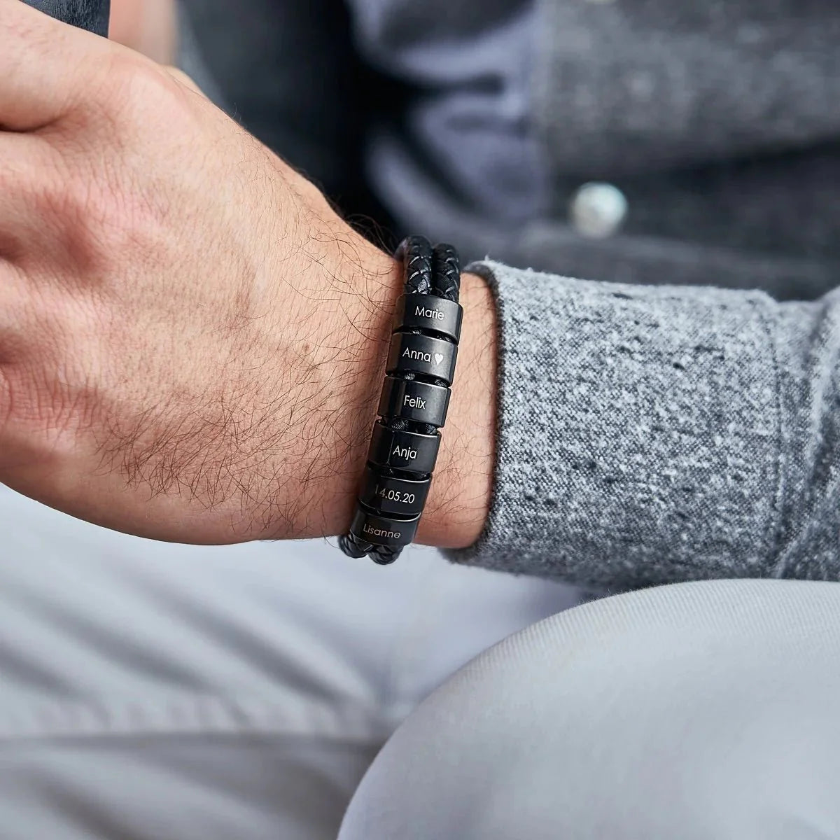 An Meinen Vater – Graviertes Schwarzes Perlen Lederarmband