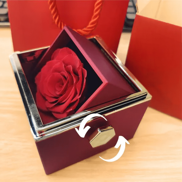 Ewige Rosenbox – Mit Herzkette mit Fotoprojektion & echter Rose